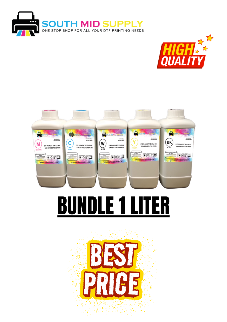 DTF Supply Bundle (100pc 13inch x 17 sheets, 5 ink bottles 250ML , Hot